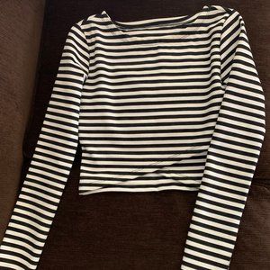 # Black & White Striped Cropped Top